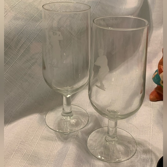 Vintage Goblets Etched Golfers Clear Water Ice Tea For Gift Set of 2 Stemware - Picture 2 of 4